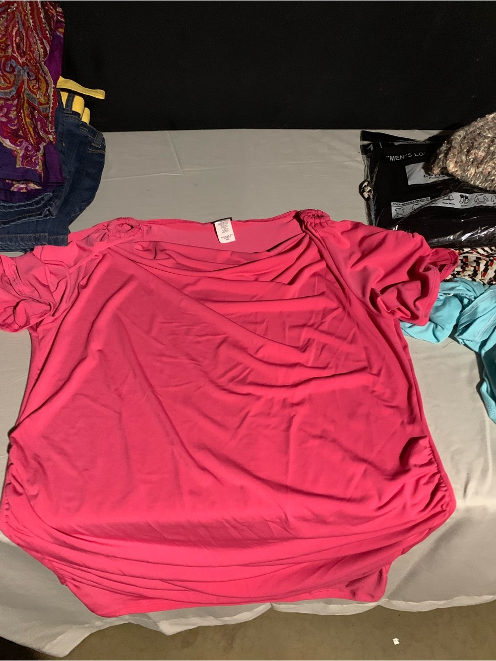 Women’s Short Sleeve Gathered Shoulder Tee in Hot Pink